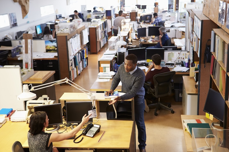 a seasonal staff member helps at an office