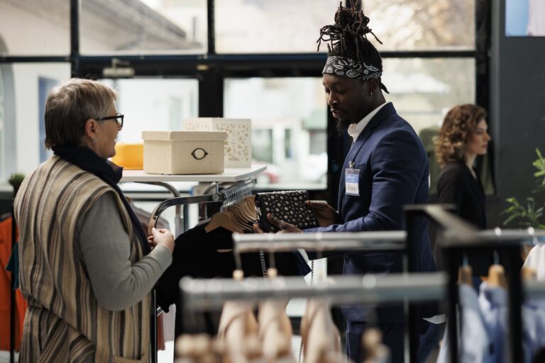 A young man works at a boutique in one of the best part time careers for students.